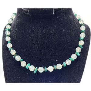 Artisan Malachite Jade Beaded Necklace 16.5in